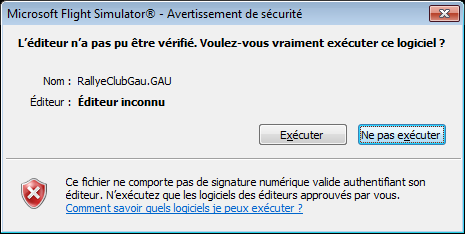 Capture d'écran du message d'avertissement sur le chargement de la gauge